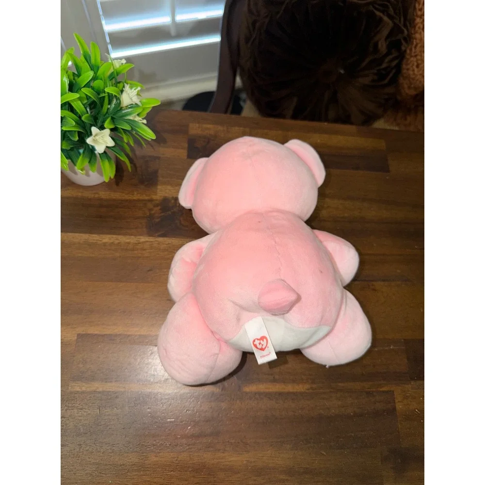Ty Pluffies Pinky the Bear Pink White Stuffed Animal Plush Toy 10 inch 2005